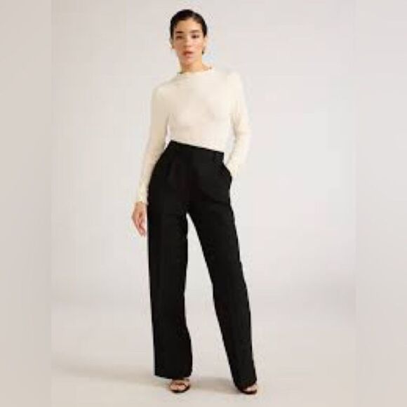 NWT SOFIA 2 Pleated Stretchy Twill Dressy Black Belted Preppy Pants - Picture 1 of 11